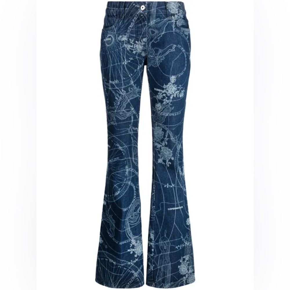 NWOT- Off-White- Globe graphic-print flared jeans- Size 29